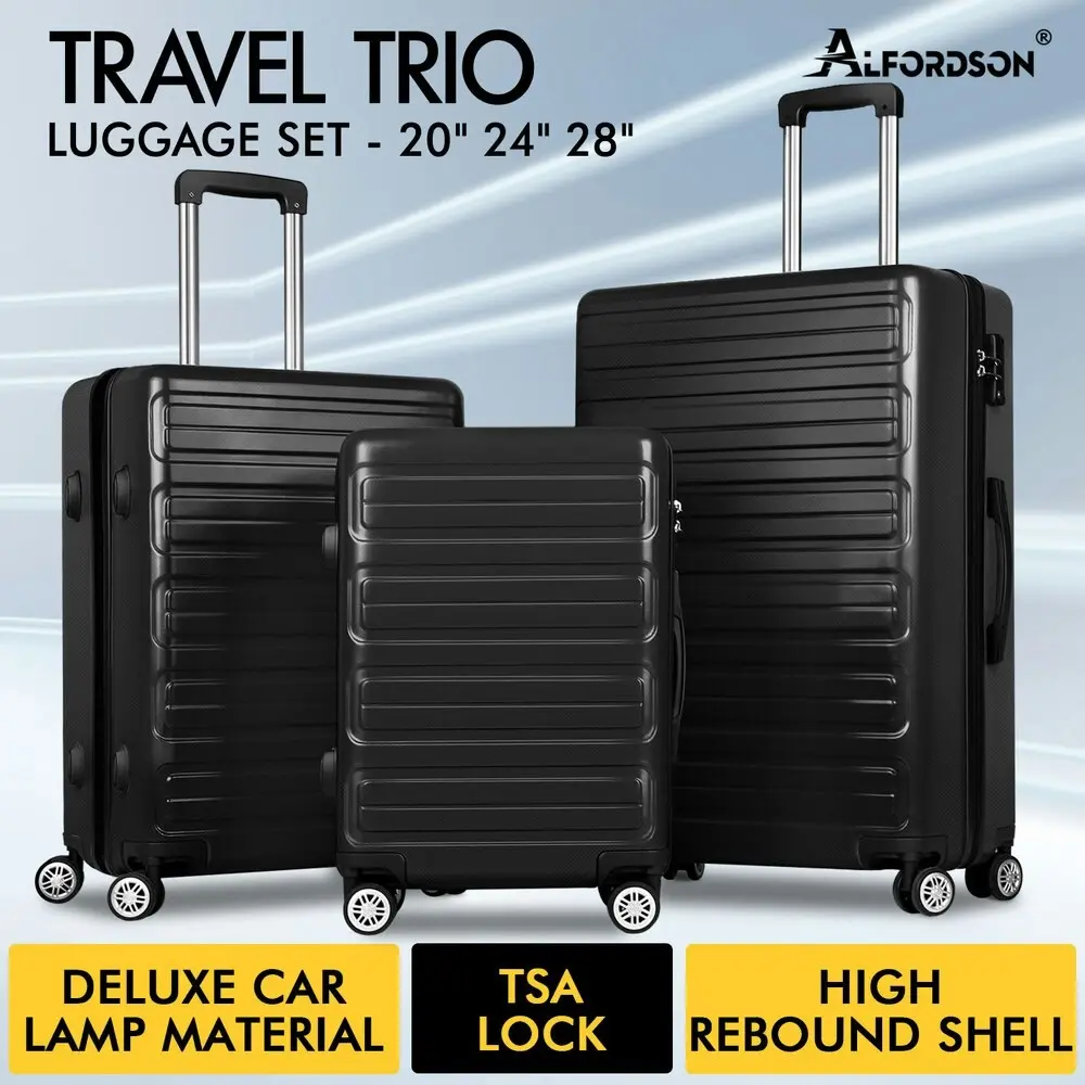 Alfordson 3PCS Luggage Suitcase Trolley Set Hard Case Travel Storage TSA Lock Oasis Black