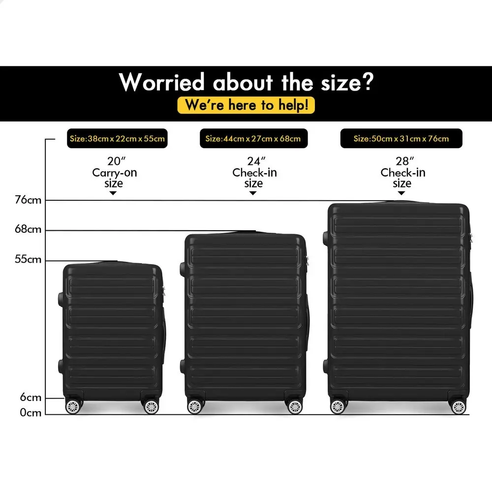 Alfordson 3PCS Luggage Suitcase Trolley Set Hard Case Travel Storage TSA Lock Oasis Black