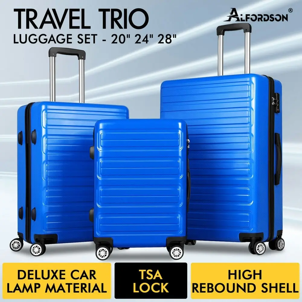 Alfordson Luggage 3PCS Set Suitcase Trolley TSA Carry on Hard Case Blue