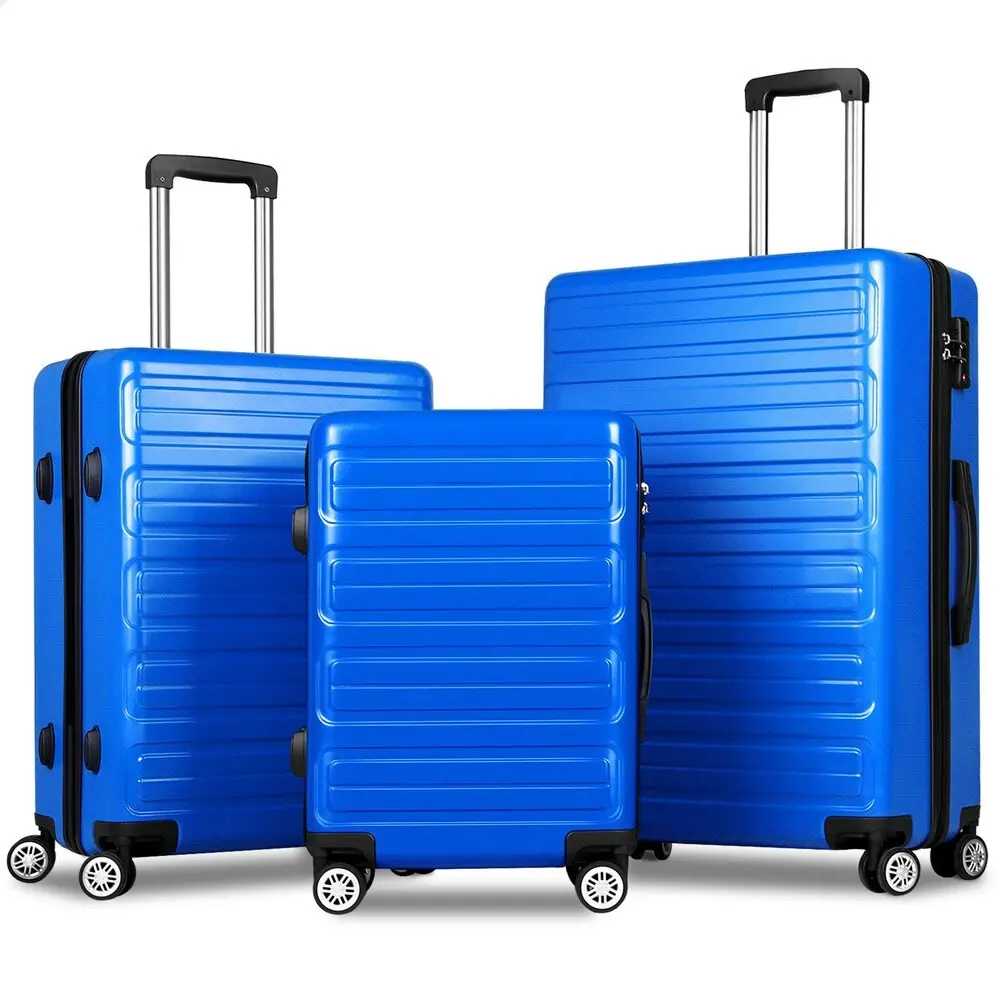 Alfordson Luggage 3PCS Set Suitcase Trolley TSA Carry on Hard Case Blue