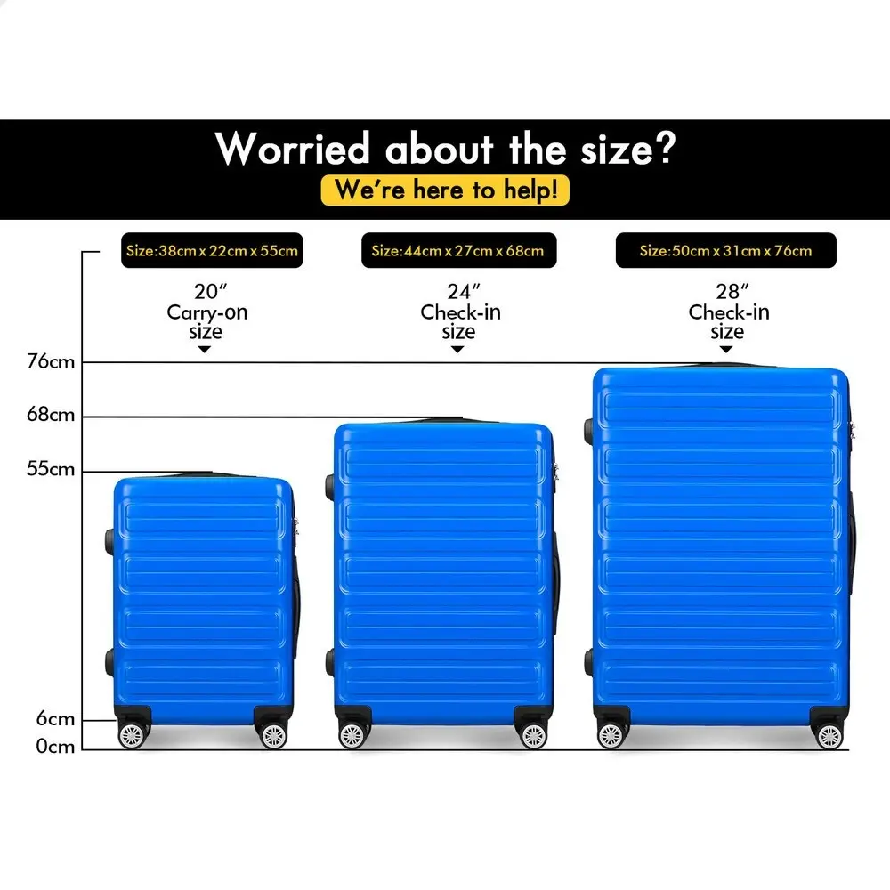 Alfordson Luggage 3PCS Set Suitcase Trolley TSA Carry on Hard Case Blue