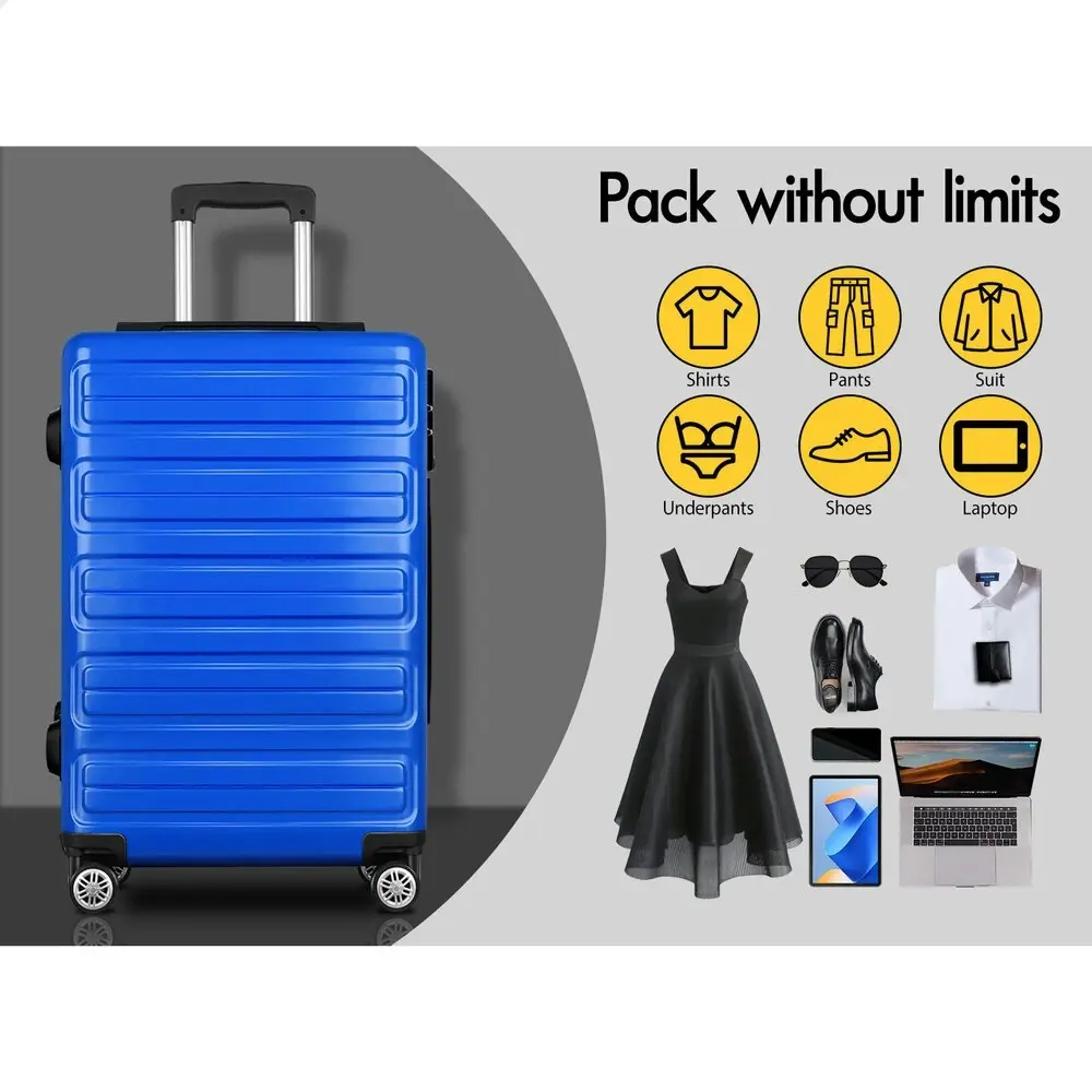 Alfordson Luggage 3PCS Set Suitcase Trolley TSA Carry on Hard Case Blue