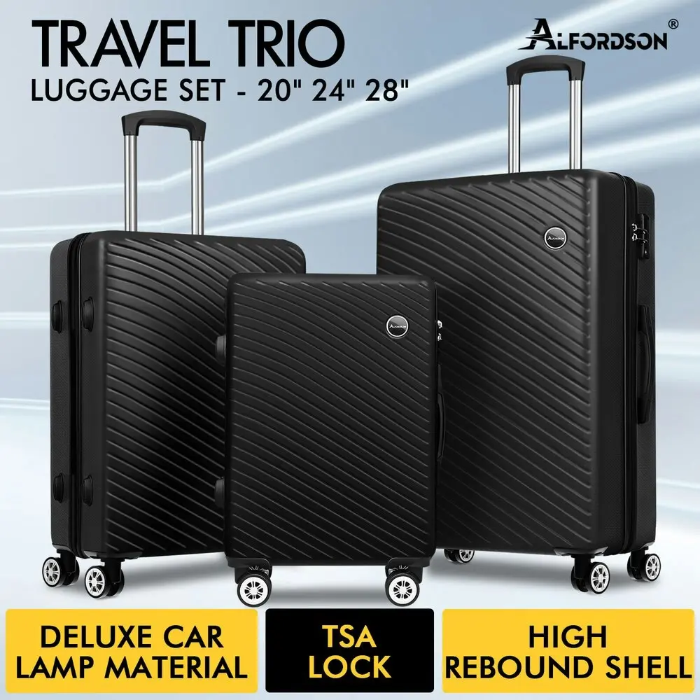 Alfordson 3PCS Luggage Suitcase Trolley Set Hard Case Travel Storage TSA Lock Timothy Black