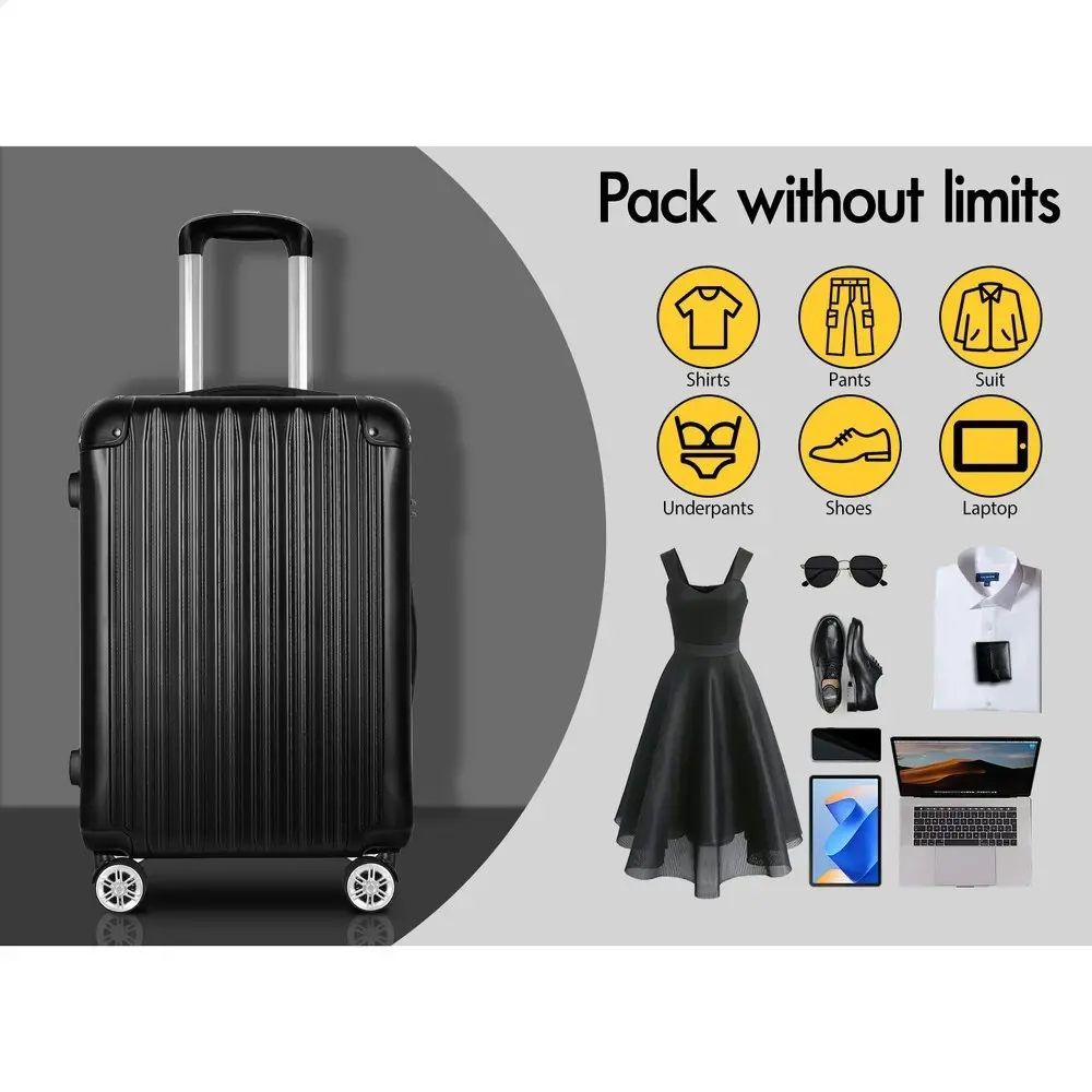 Alfordson 3PCS Luggage Suitcase Trolley Set Hard Case Travel Storage TSA Lock Voyage Pro Black