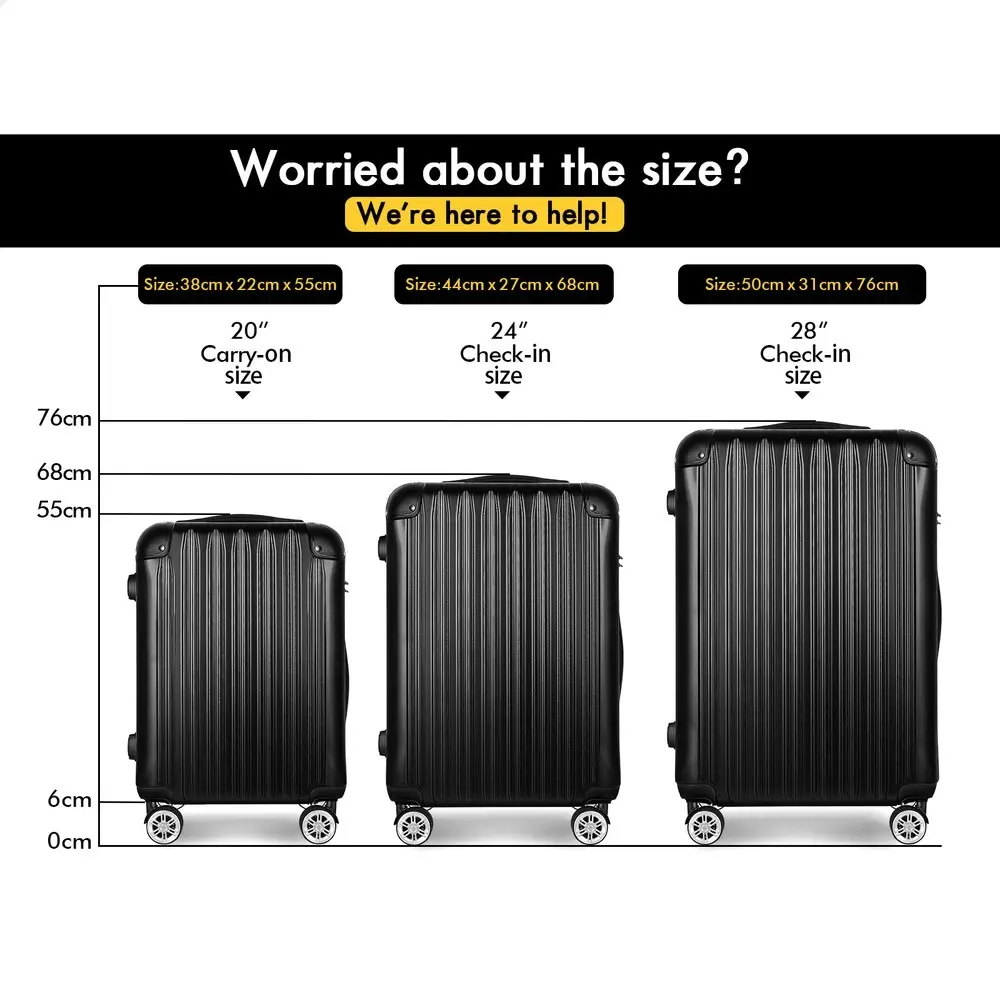 Alfordson 3PCS Luggage Suitcase Trolley Set Hard Case Travel Storage TSA Lock Voyage Pro Black