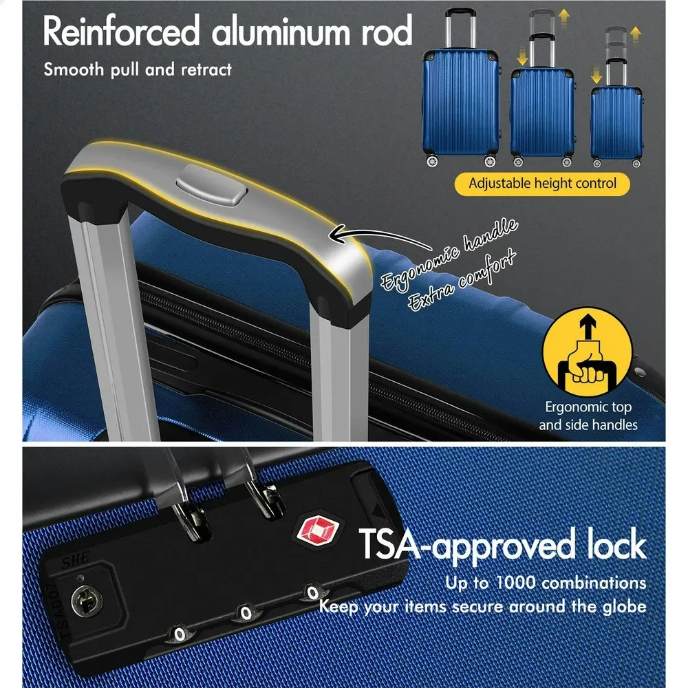 Alfordson 3PCS Luggage Suitcase Trolley Set Hard Case Travel Storage TSA Lock Voyage Pro Blue