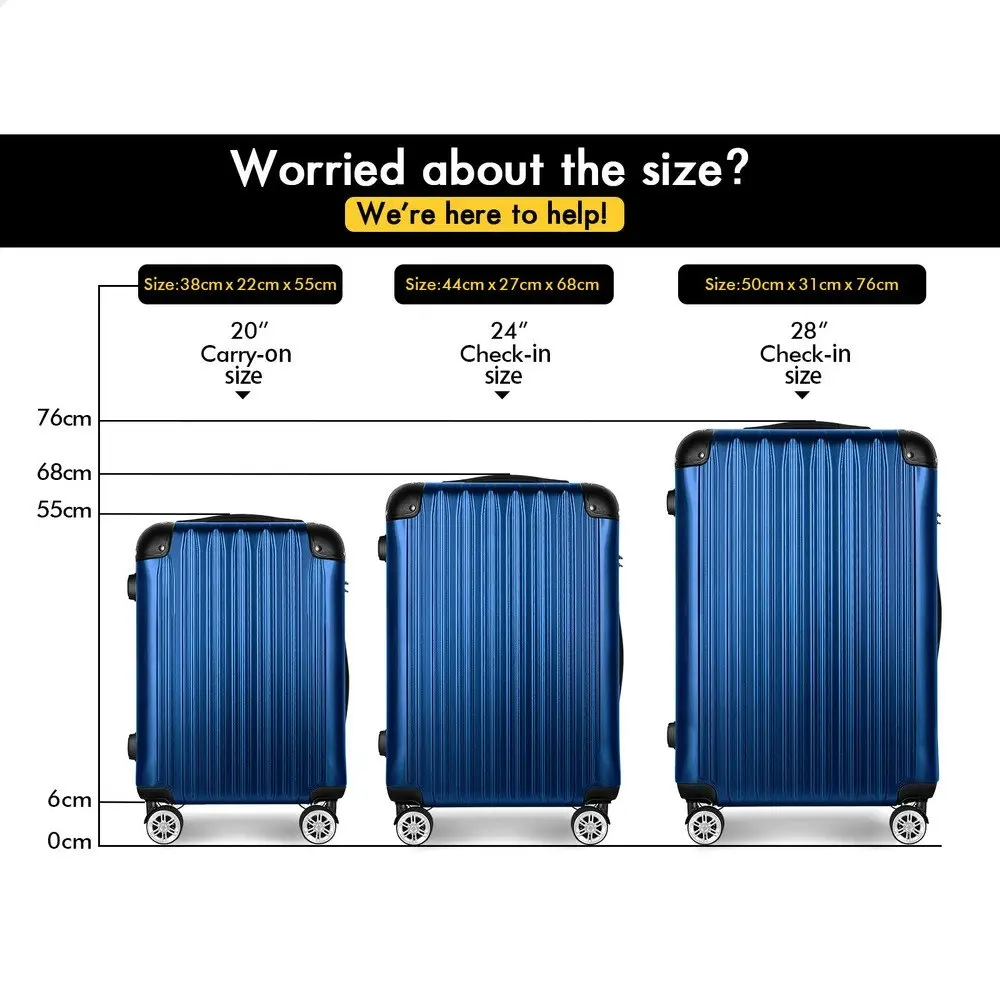 Alfordson 3PCS Luggage Suitcase Trolley Set Hard Case Travel Storage TSA Lock Voyage Pro Blue