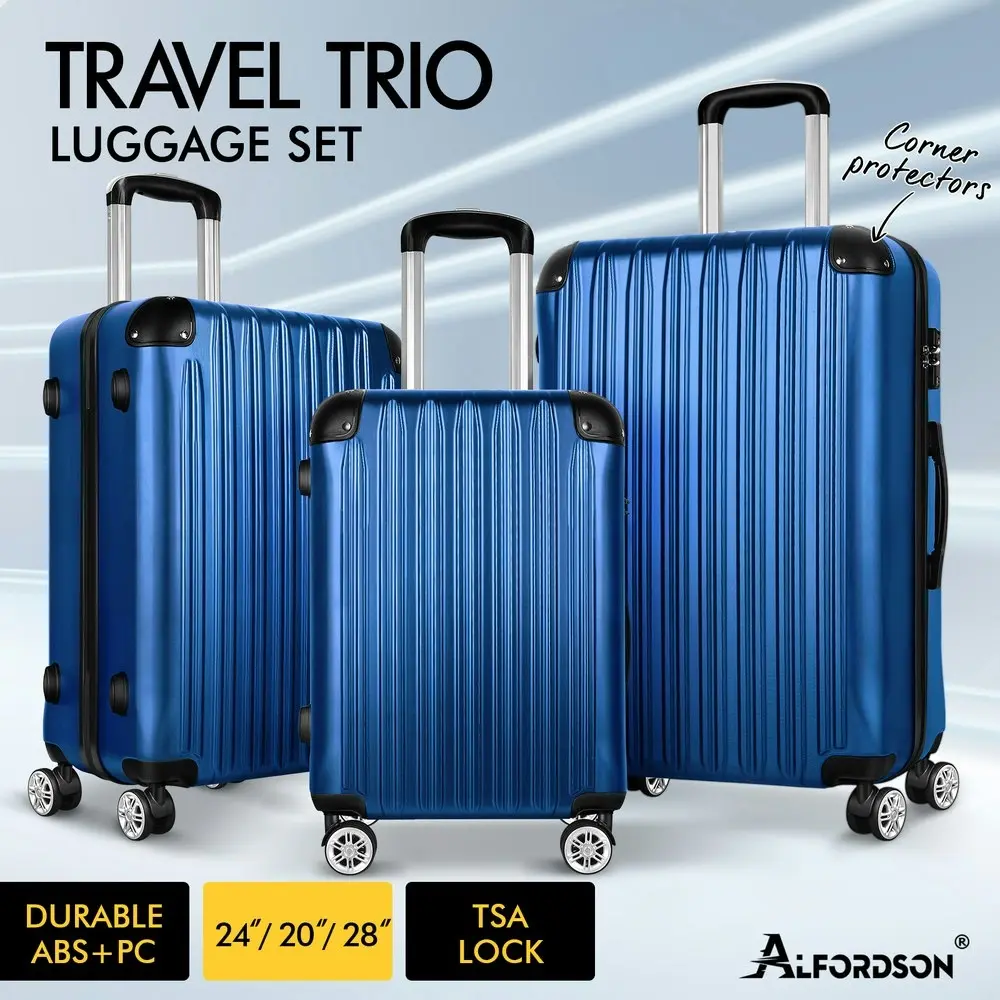 Alfordson 3PCS Luggage Suitcase Trolley Set Hard Case Travel Storage TSA Lock Voyage Pro Blue