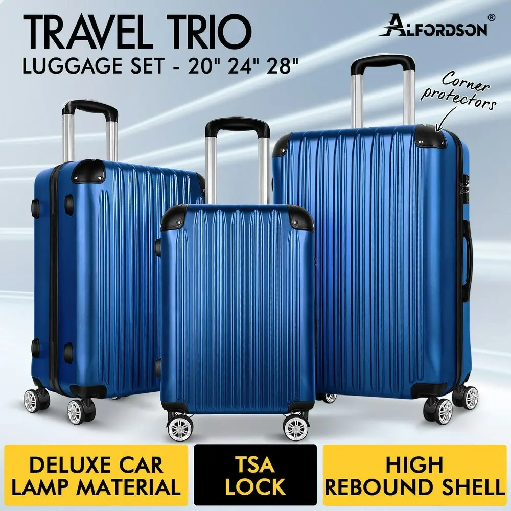 Alfordson 3PCS Luggage Suitcase Trolley Set Hard Case Travel Storage TSA Lock Voyage Pro Blue