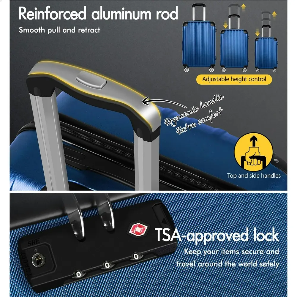 Alfordson 3PCS Luggage Suitcase Trolley Set Hard Case Travel Storage TSA Lock Voyage Pro Blue