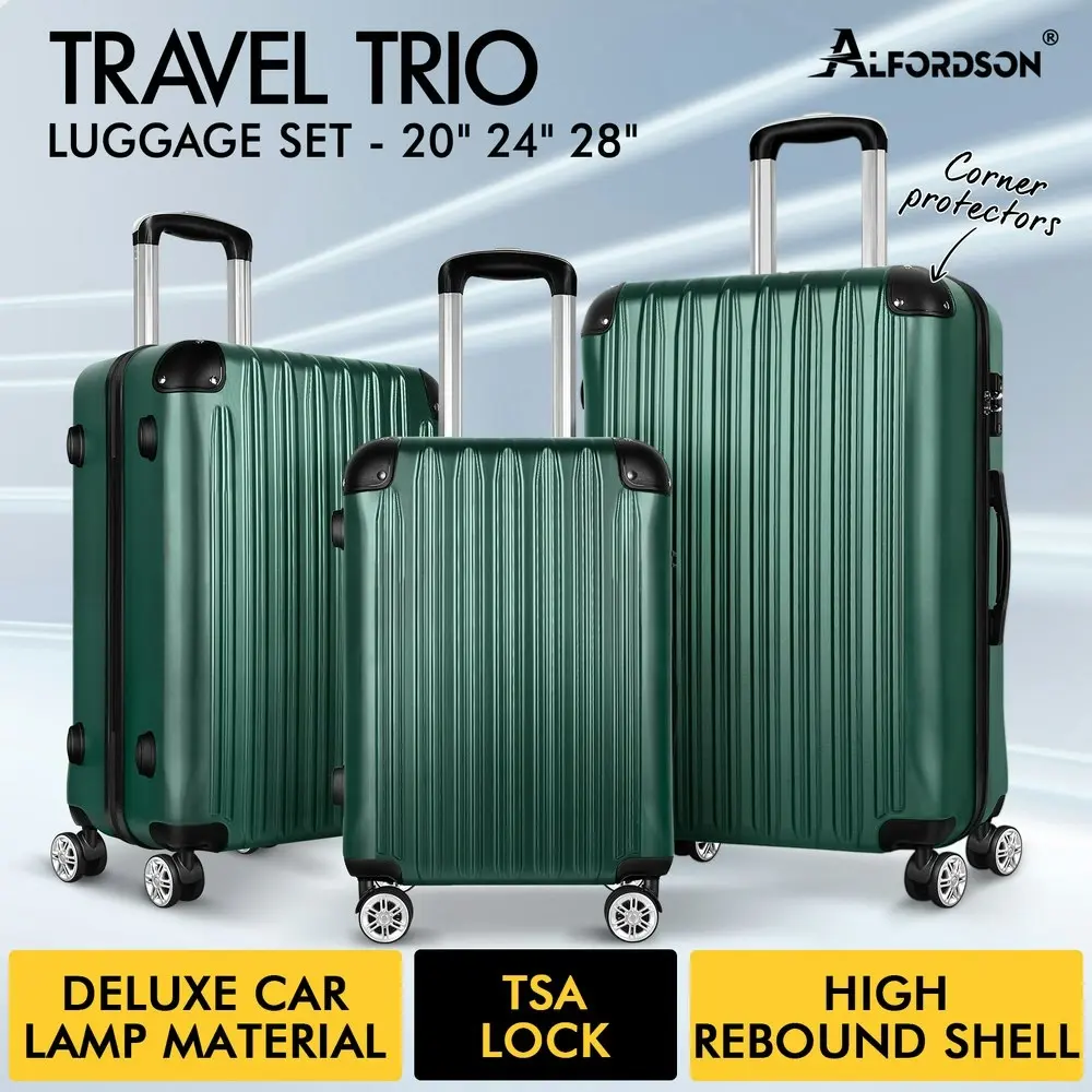 Alfordson 3PCS Luggage Suitcase Trolley Set Hard Case Travel Storage TSA Lock Voyage Pro Green