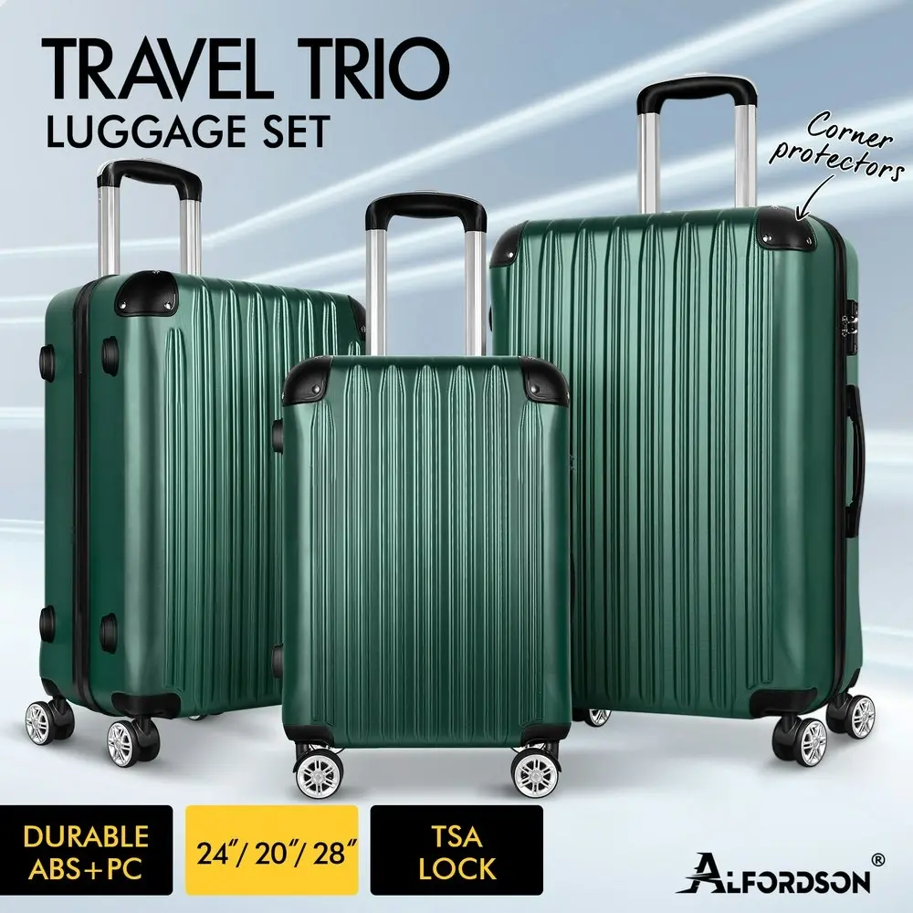 Alfordson 3PCS Luggage Suitcase Trolley Set Hard Case Travel Storage TSA Lock Voyage Pro Green