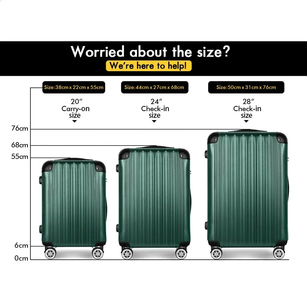 Alfordson 3PCS Luggage Suitcase Trolley Set Hard Case Travel Storage TSA Lock Voyage Pro Green