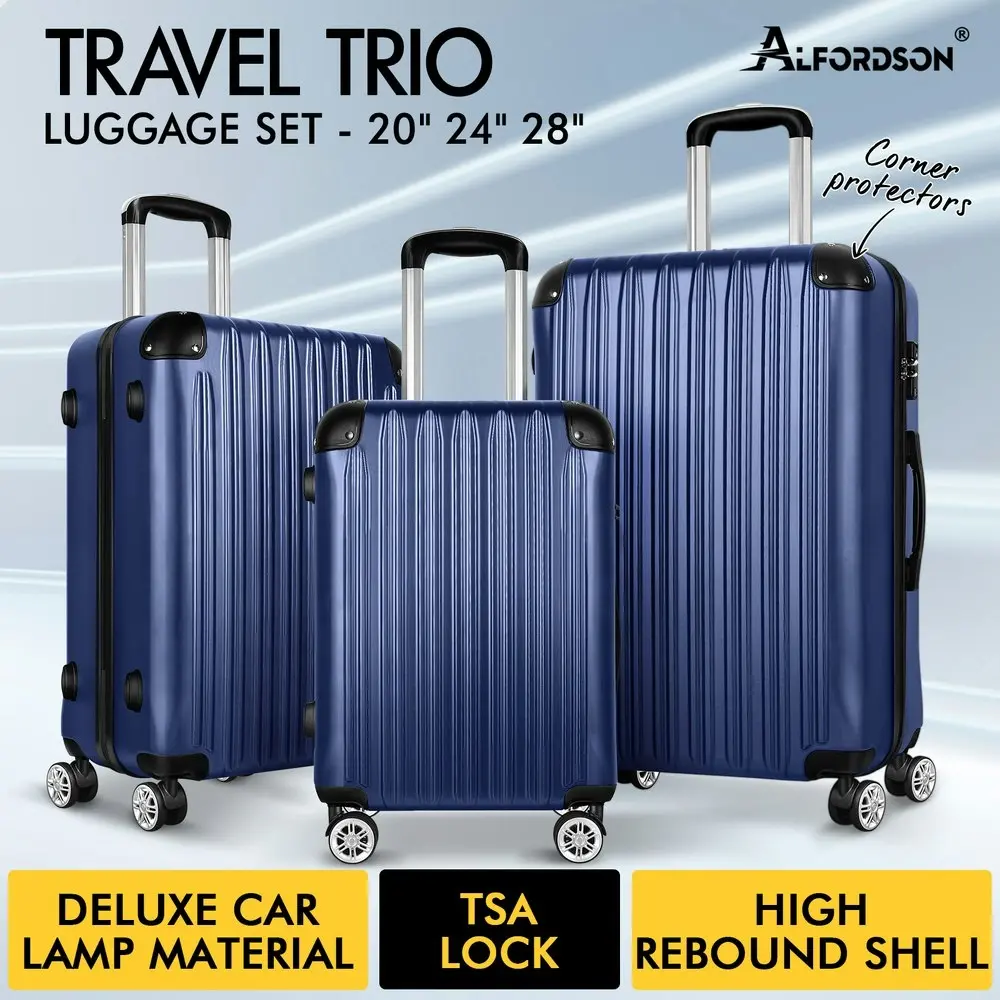 Alfordson 3PCS Luggage Suitcase Trolley Set Hard Case Travel Storage TSA Lock Voyage Pro Navy