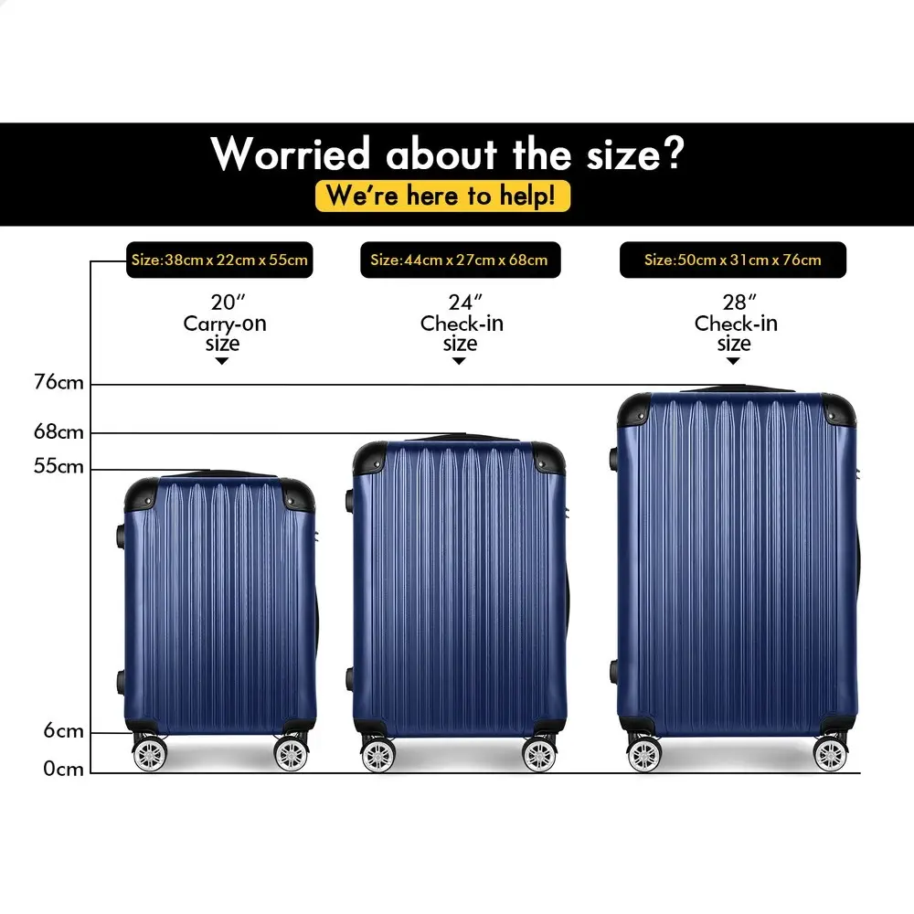 Alfordson 3PCS Luggage Suitcase Trolley Set Hard Case Travel Storage TSA Lock Voyage Pro Navy