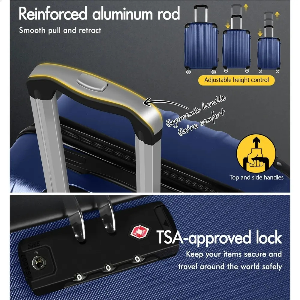 Alfordson 3PCS Luggage Suitcase Trolley Set Hard Case Travel Storage TSA Lock Voyage Pro Navy