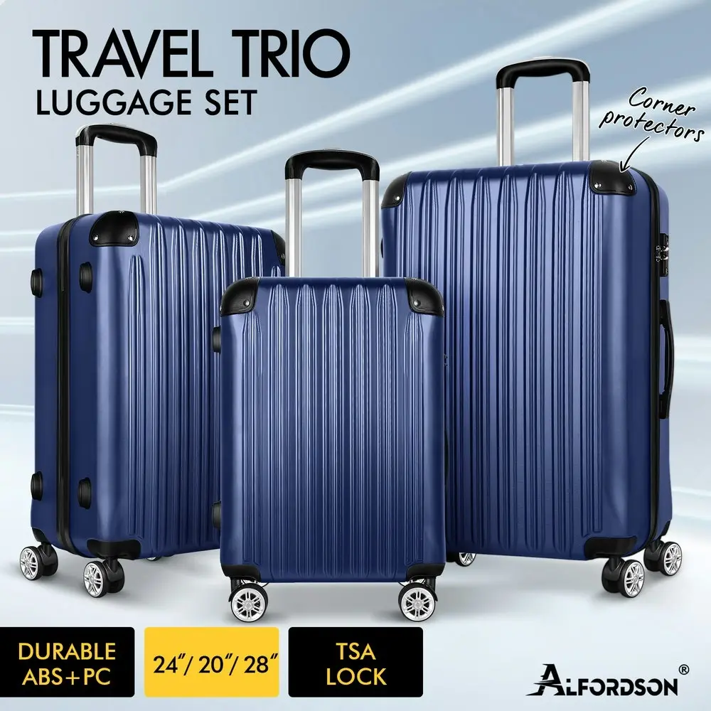 Alfordson 3PCS Luggage Suitcase Trolley Set Hard Case Travel Storage TSA Lock Voyage Pro Navy