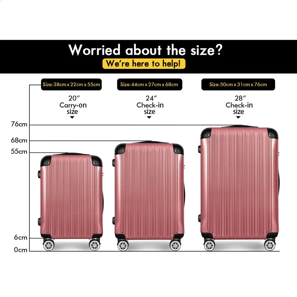 Alfordson Luggage 3PCS Set Suitcase Trolley TSA Carry on Hard Case Pink