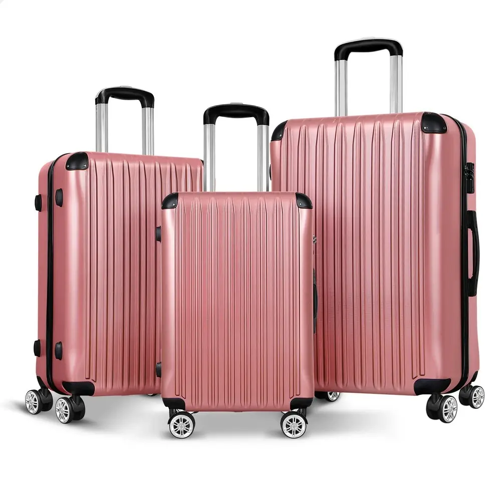 Alfordson Luggage 3PCS Set Suitcase Trolley TSA Carry on Hard Case Pink