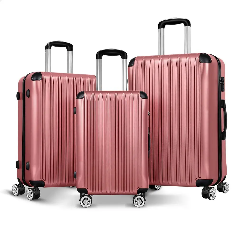 Alfordson Luggage 3PCS Set Suitcase Trolley TSA Carry on Hard Case Pink