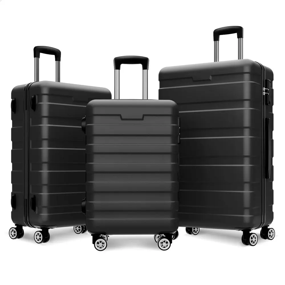 Alfordson Luggage 3PCS Set Suitcase Trolley TSA Carry on Hard Case Black