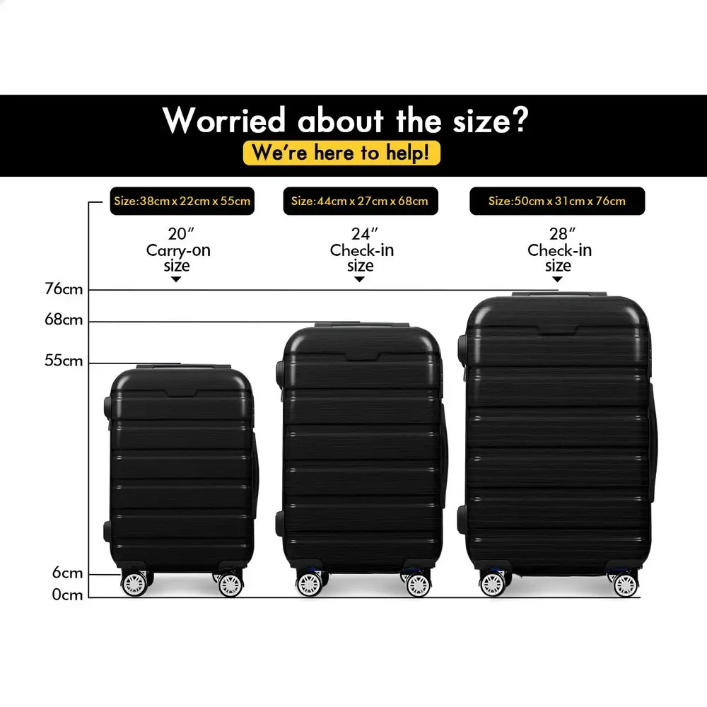 Alfordson Luggage 3PCS Set Suitcase Trolley TSA Carry on Hard Case Black