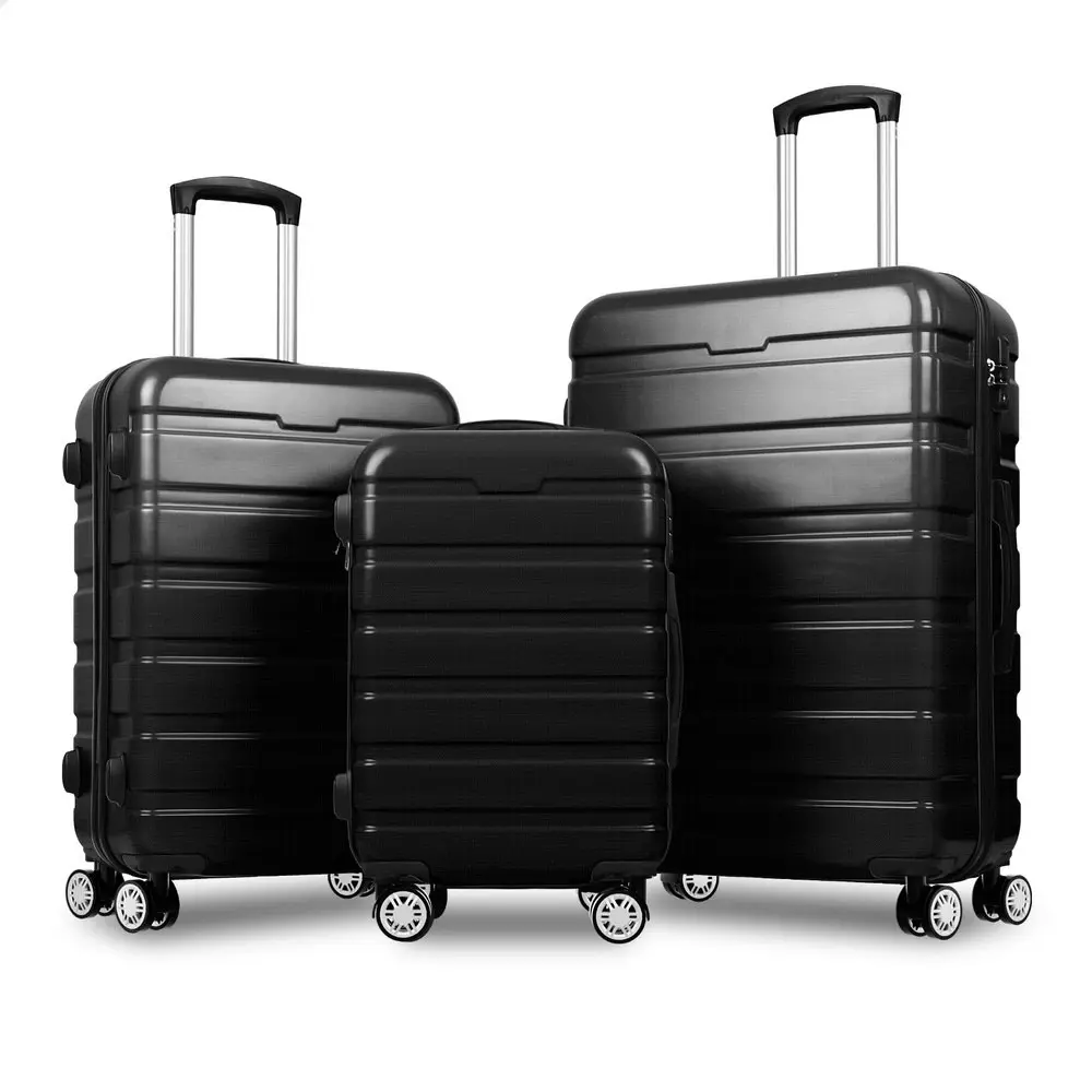 Alfordson Luggage 3PCS Set Suitcase Trolley TSA Carry on Hard Case Black