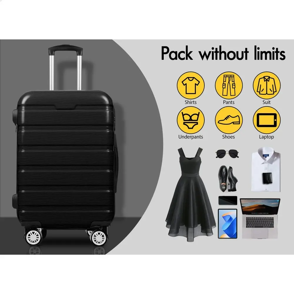 Alfordson Luggage 3PCS Set Suitcase Trolley TSA Carry on Hard Case Black