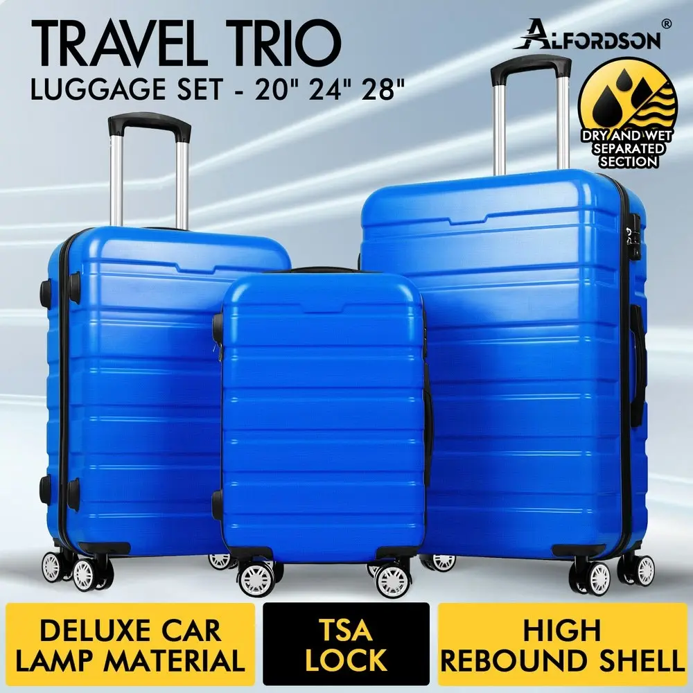 Alfordson 3PCS Luggage Suitcase Trolley Set Hard Case Travel Storage TSA Lock Sparco Elite Blue