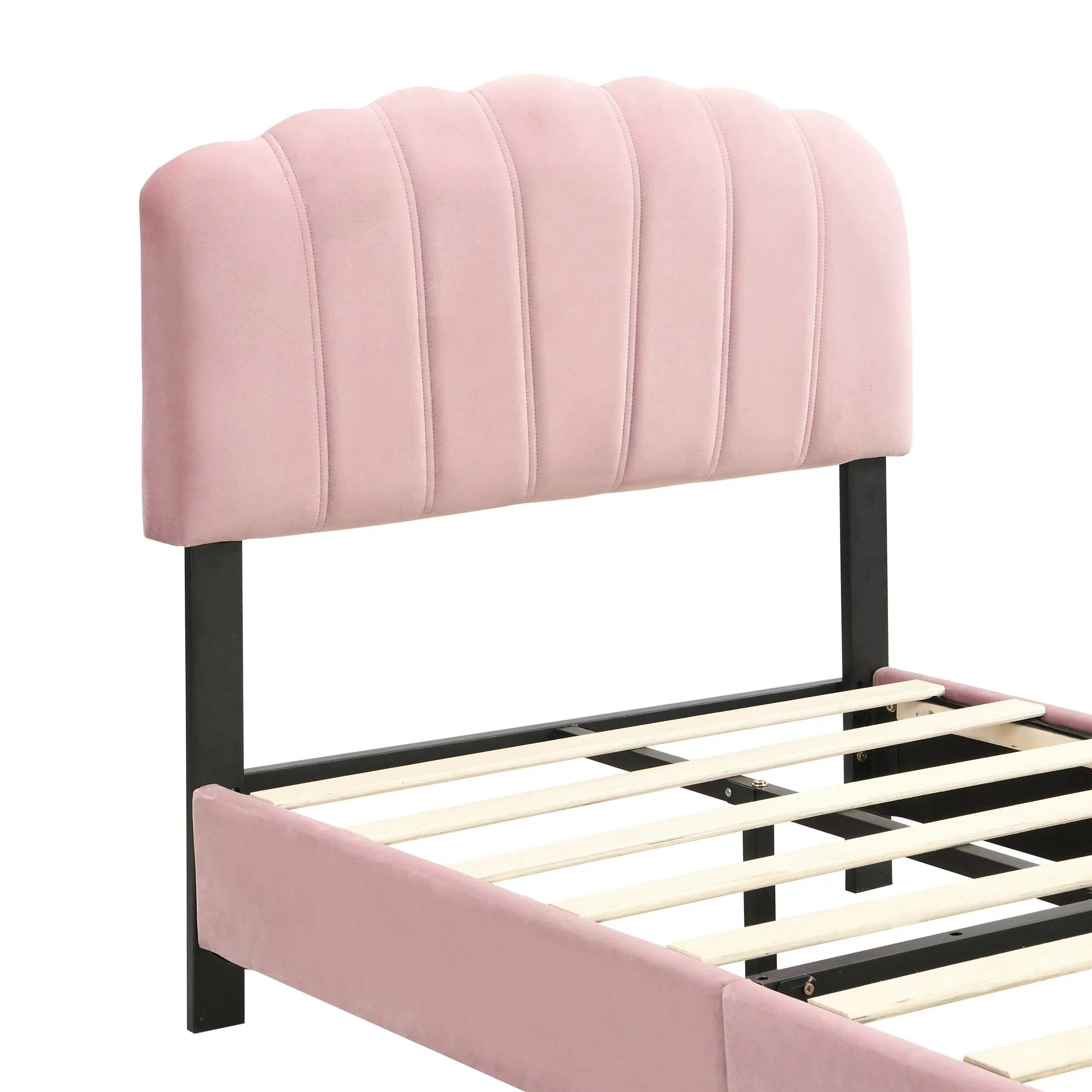 IHOMDEC Shell-Style Single Kid¡¯s Bed Frame Base Mattress Platform BEF04 Pink