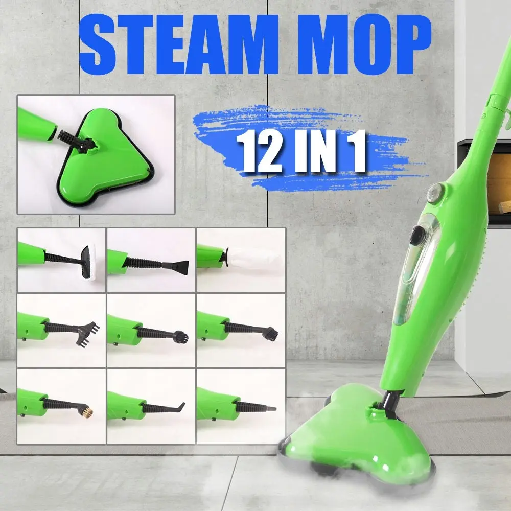 12 In Multi Foldable Steam Mop Handheld Floor Steamer Carpet Cleaning Cleaner