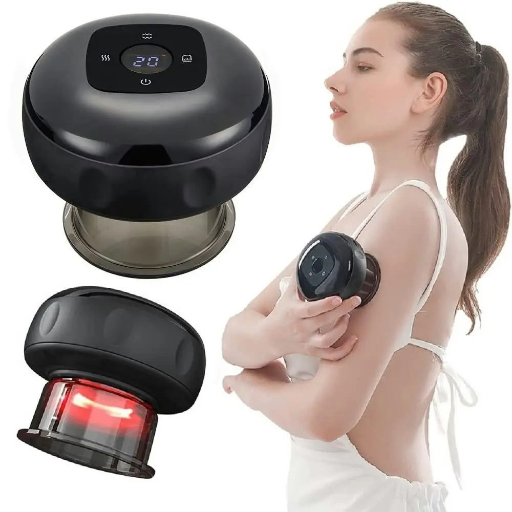 12 Levels Electric Cupping Therapy Smart Scraping Massager Red Light Heating Body Slimming - Red