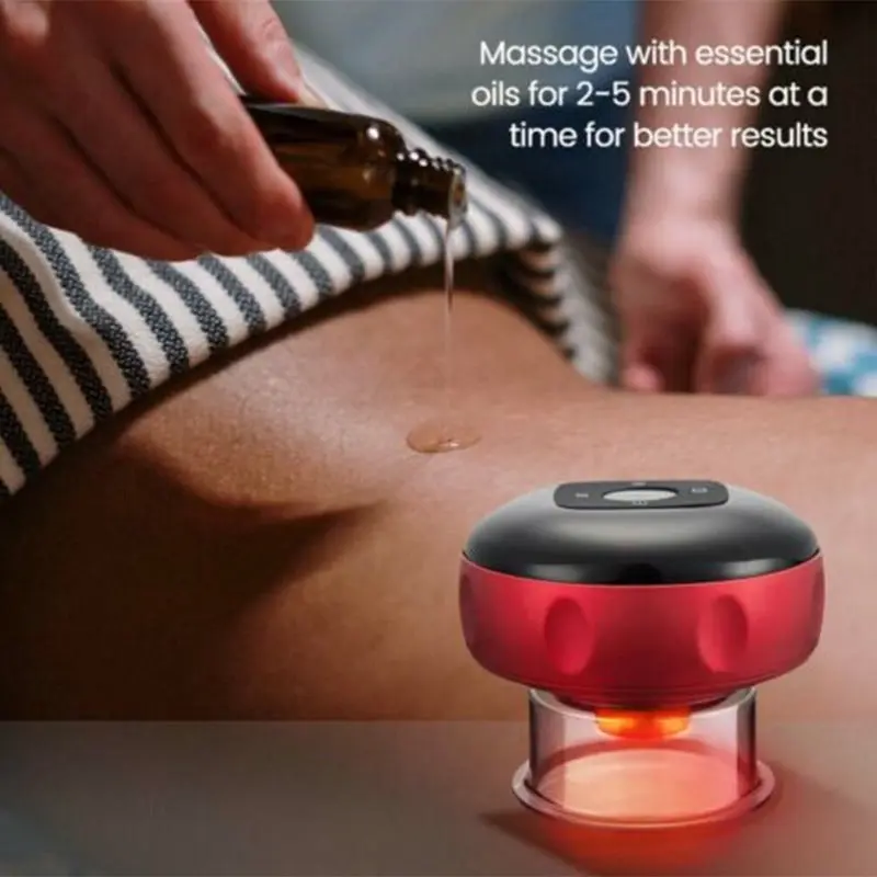 12 Levels Electric Cupping Therapy Smart Scraping Massager Red Light Heating Body Slimming - Red