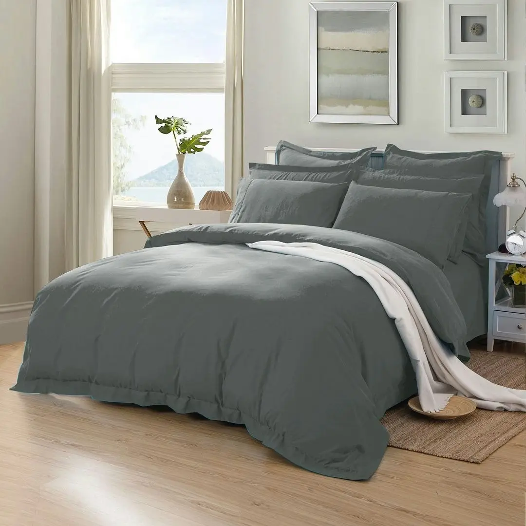 1000Tc Tailored Double Size Duvet Quilt Cover Set - Charcoal