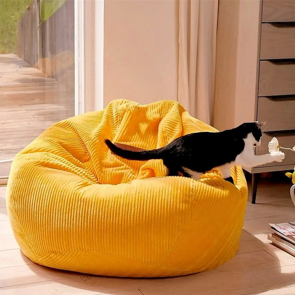 Jumbo Cord Beanbag Chair Cover Unfilled Large Bag - Mustard - One Size