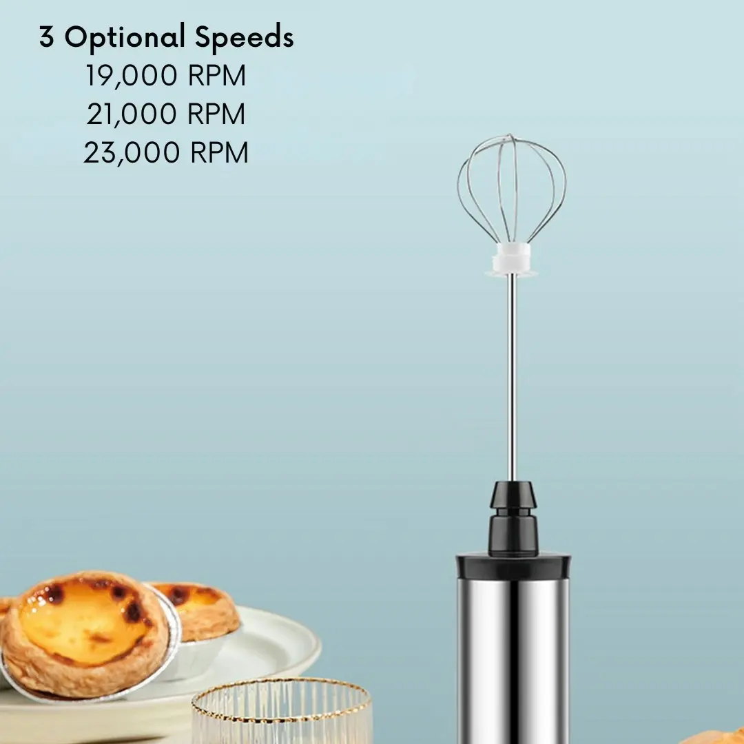 Usb Charging Electric Egg Beater Milk Frother Handheld Drink Coffee Foamer Black With 2 Stainless Steel Whisks