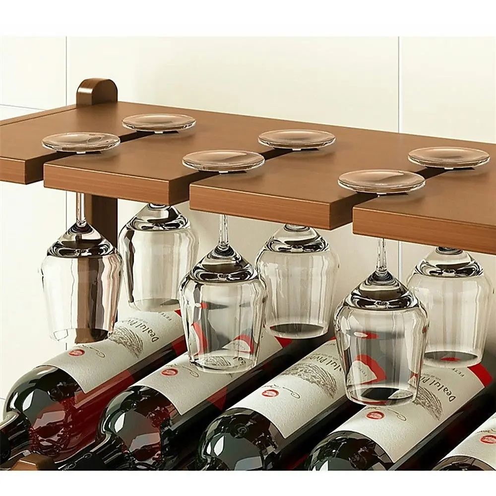 Wine Rack Free Standing 15 Bottles With 6 Glasses Holder Bamboo Storage - One Size