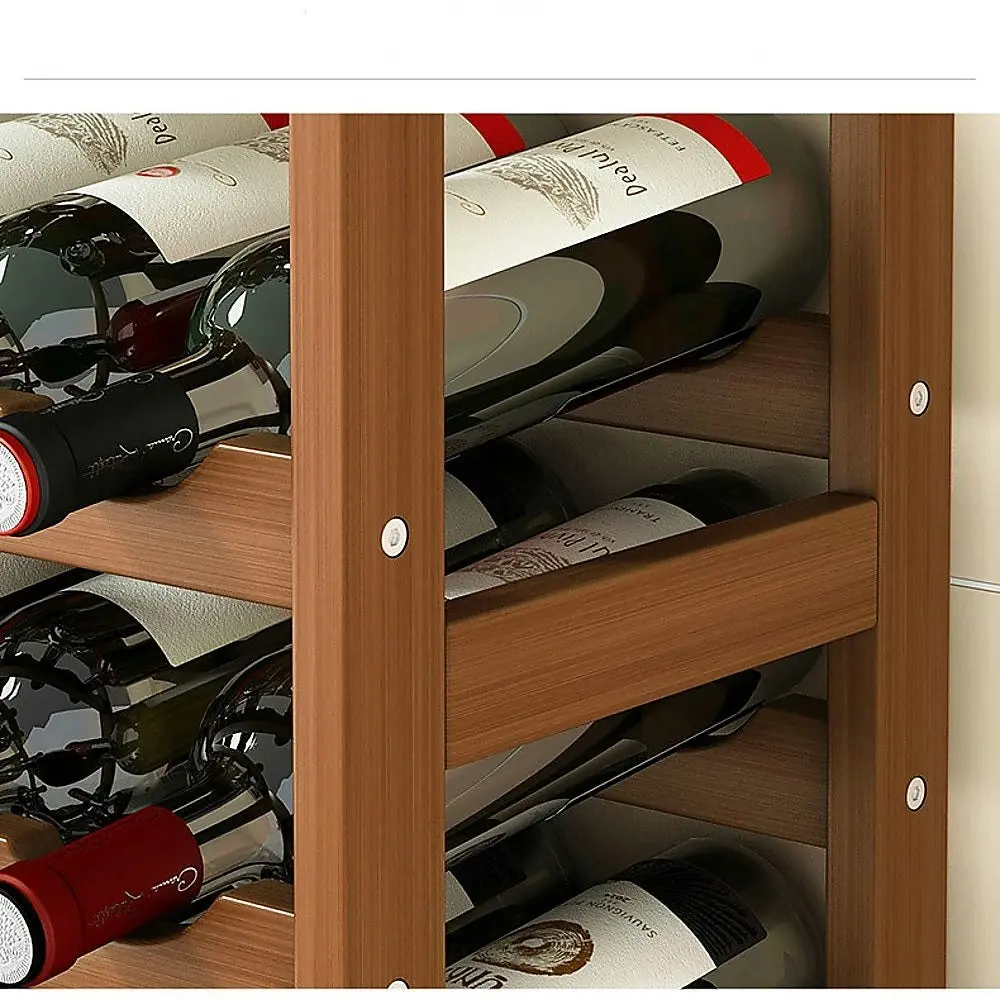 Wine Rack Free Standing 15 Bottles With 6 Glasses Holder Bamboo Storage - One Size