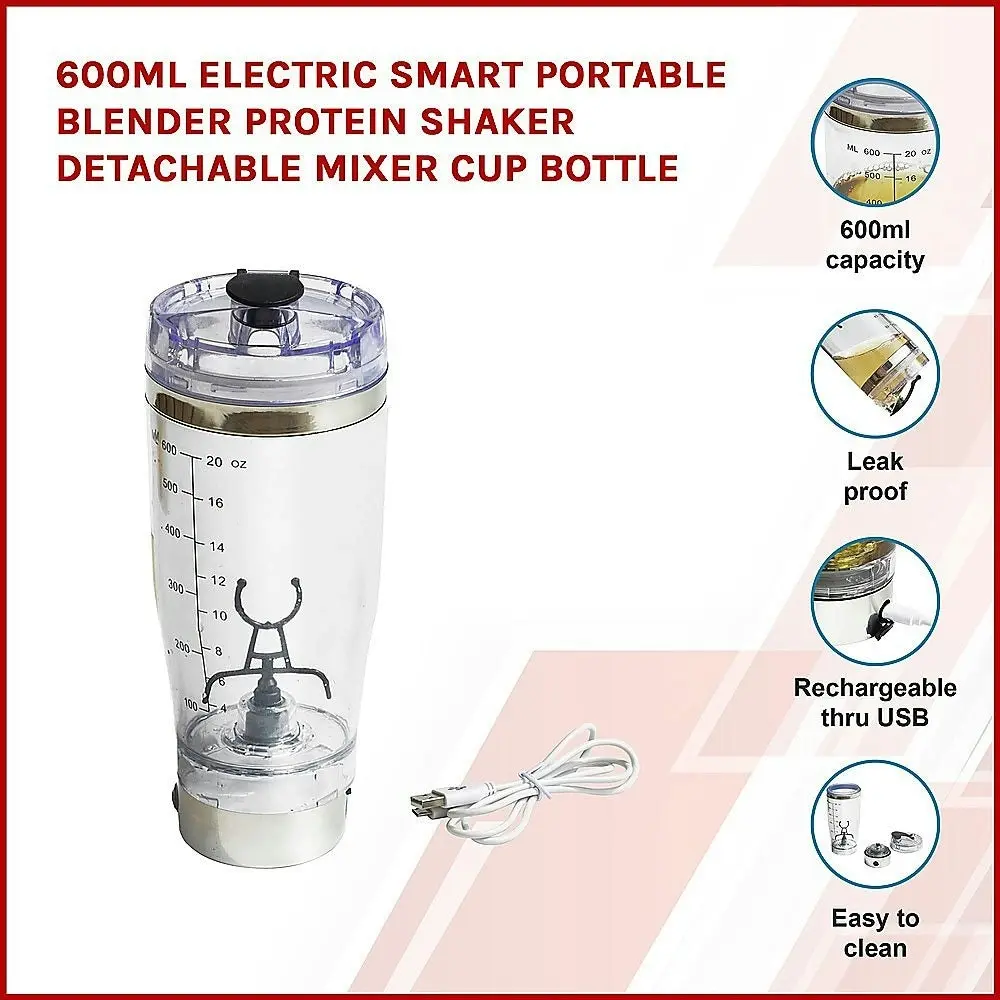 600Ml Electric Smart Portable Blender Protein Shaker Detachable Mixer Cup Bottle - One Size