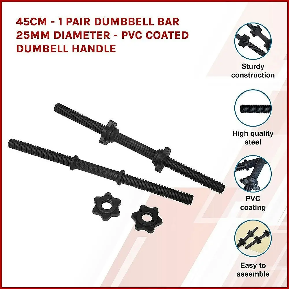 45Cm - 1 Pair Dumbbell Bar 25Mm Diameter Pvc Coated Dumbell Handle - One Size