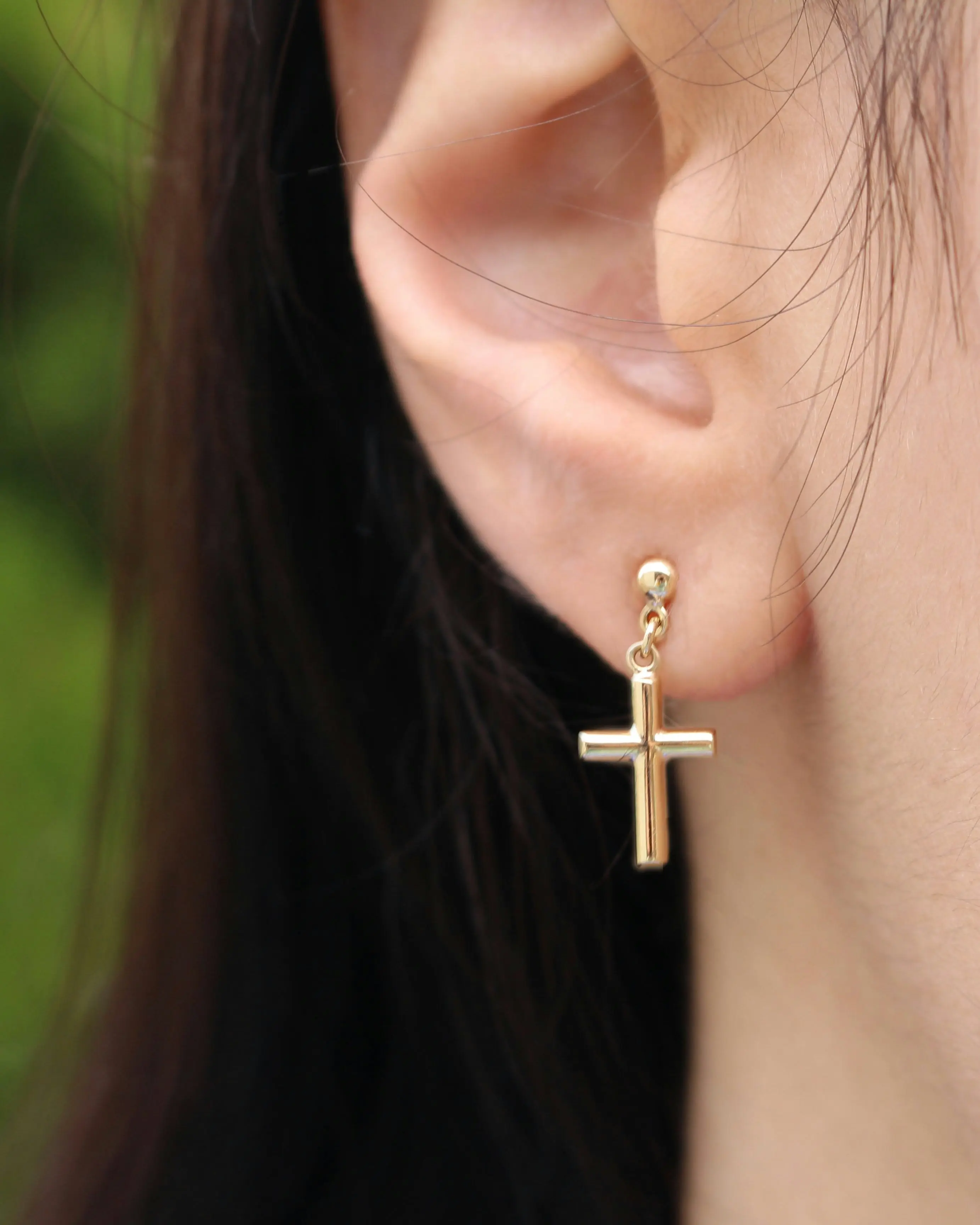 9ct Yellow Gold Cross Drop Earrings