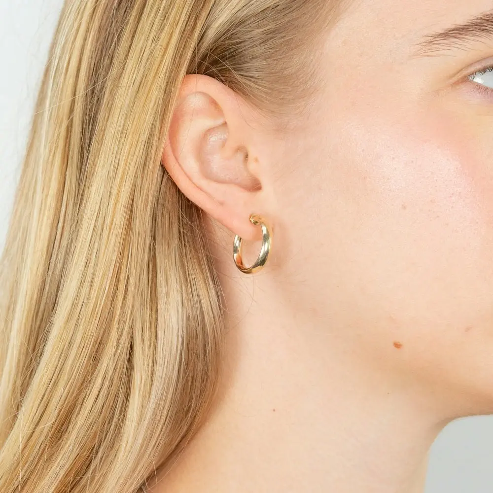 9ct Yellow Gold Plain 15mm Hoops Earrings