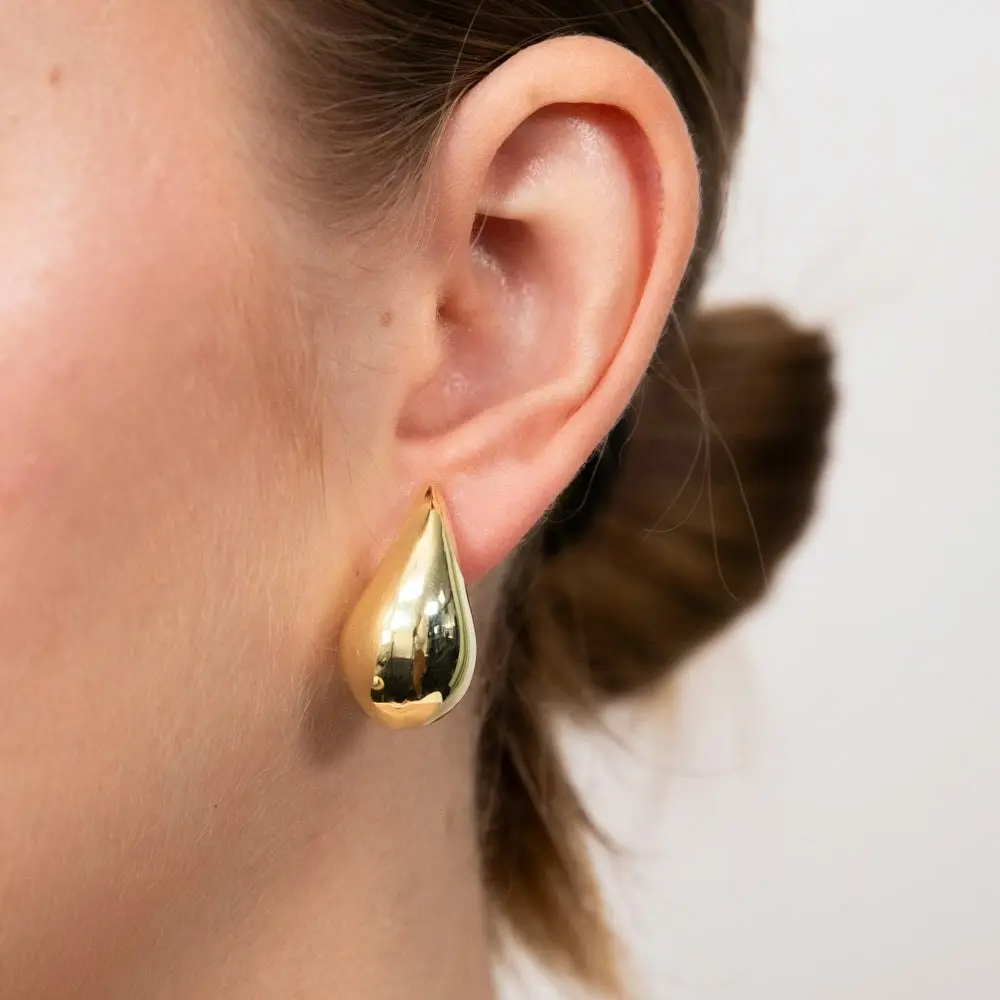 Sterling Silver Gold Plated Polished Tear Drop Stud Earrings