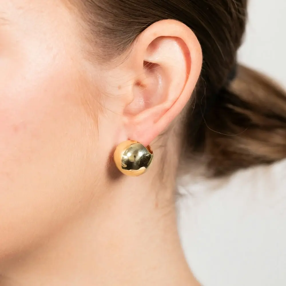 Sterling Silver Gold Plated Polished Ball Stud Earrings