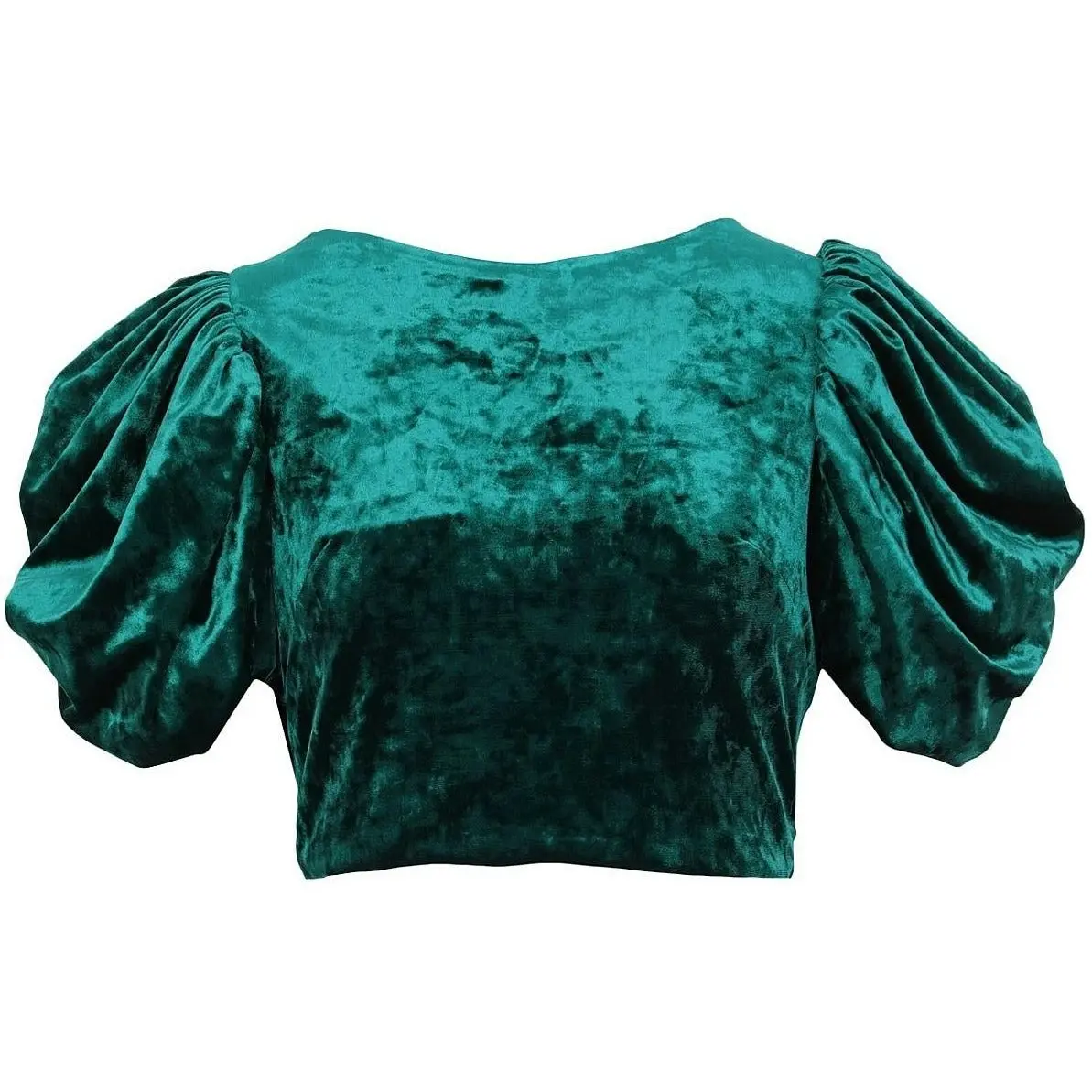 Topshop Women's Cropped Velvet Balloon Sleeve Blouse In Emerald Green