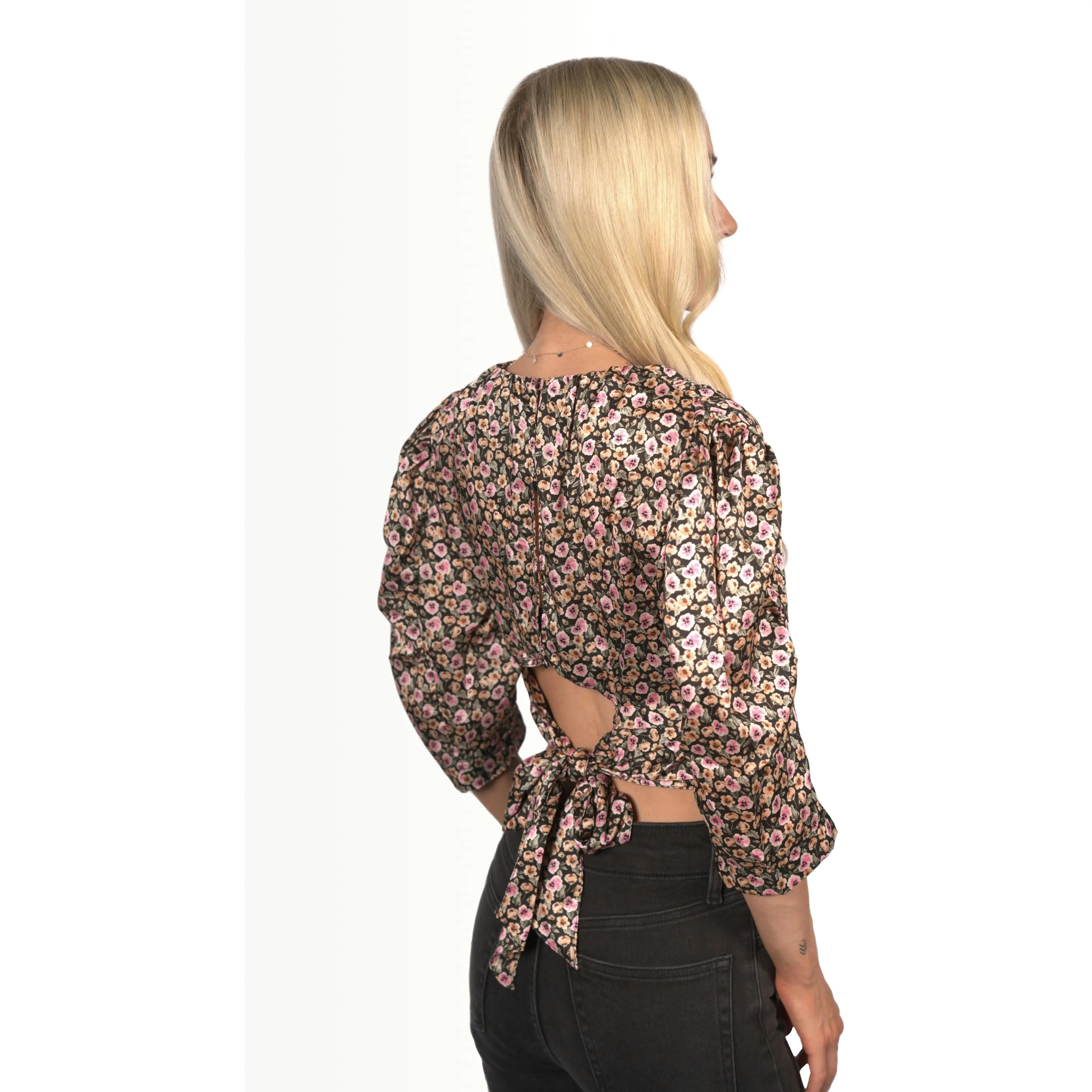 Topshop Women's Satin Ditsy Ruch Crop Blouse - Floral Print