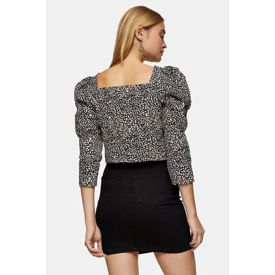 Topshop Women's Animal Print Corset Poplin Blouse