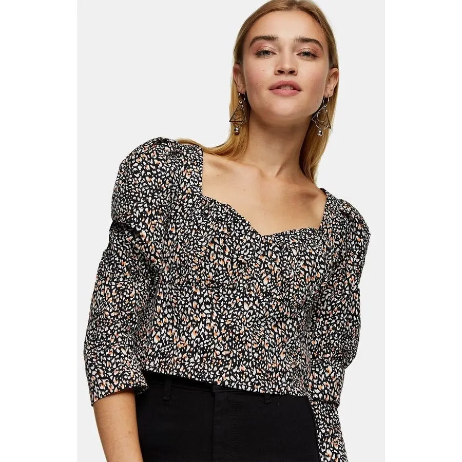 Topshop Women's Animal Print Corset Poplin Blouse