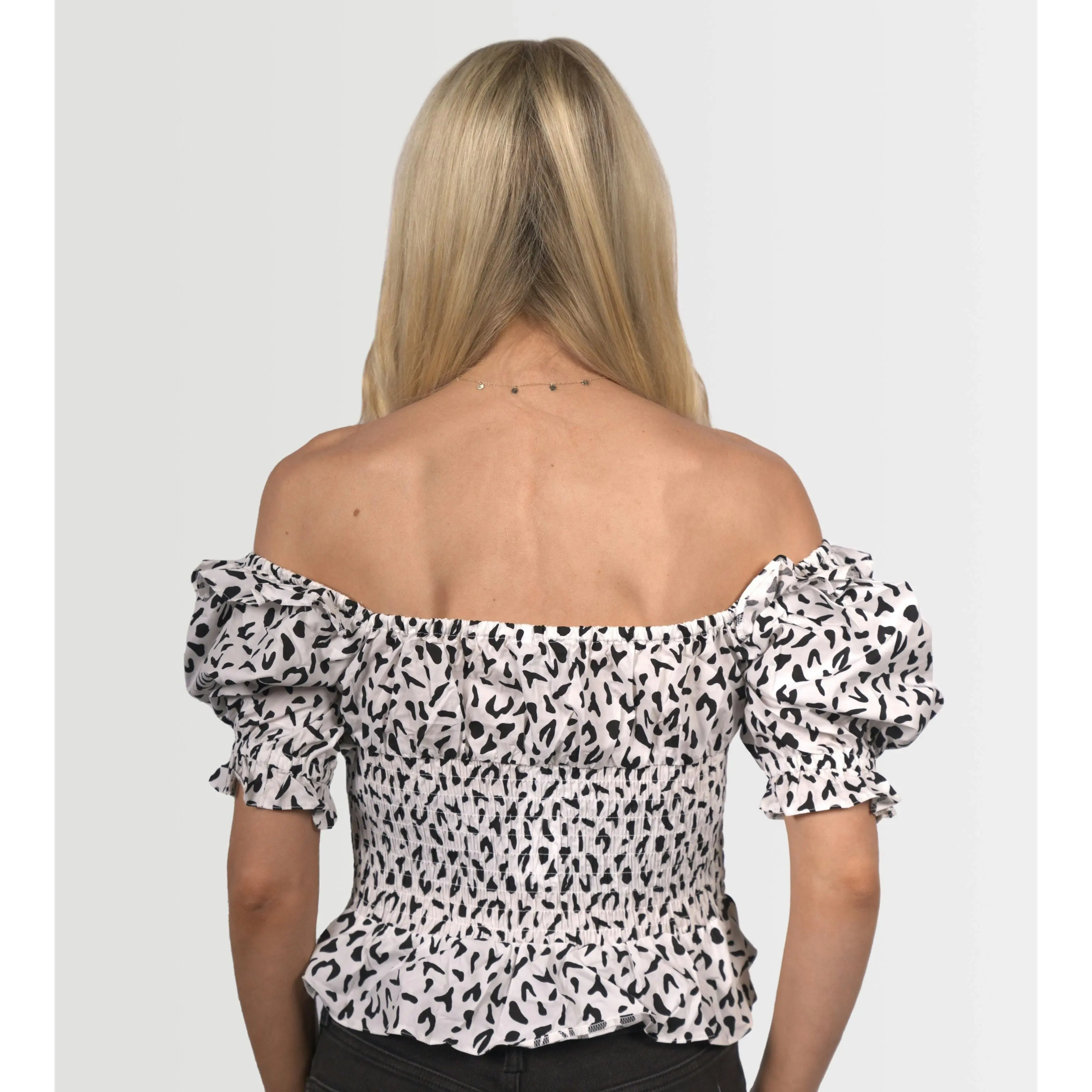 Topshop Women's Animal Frill Sleeve Blouse - Monochrome