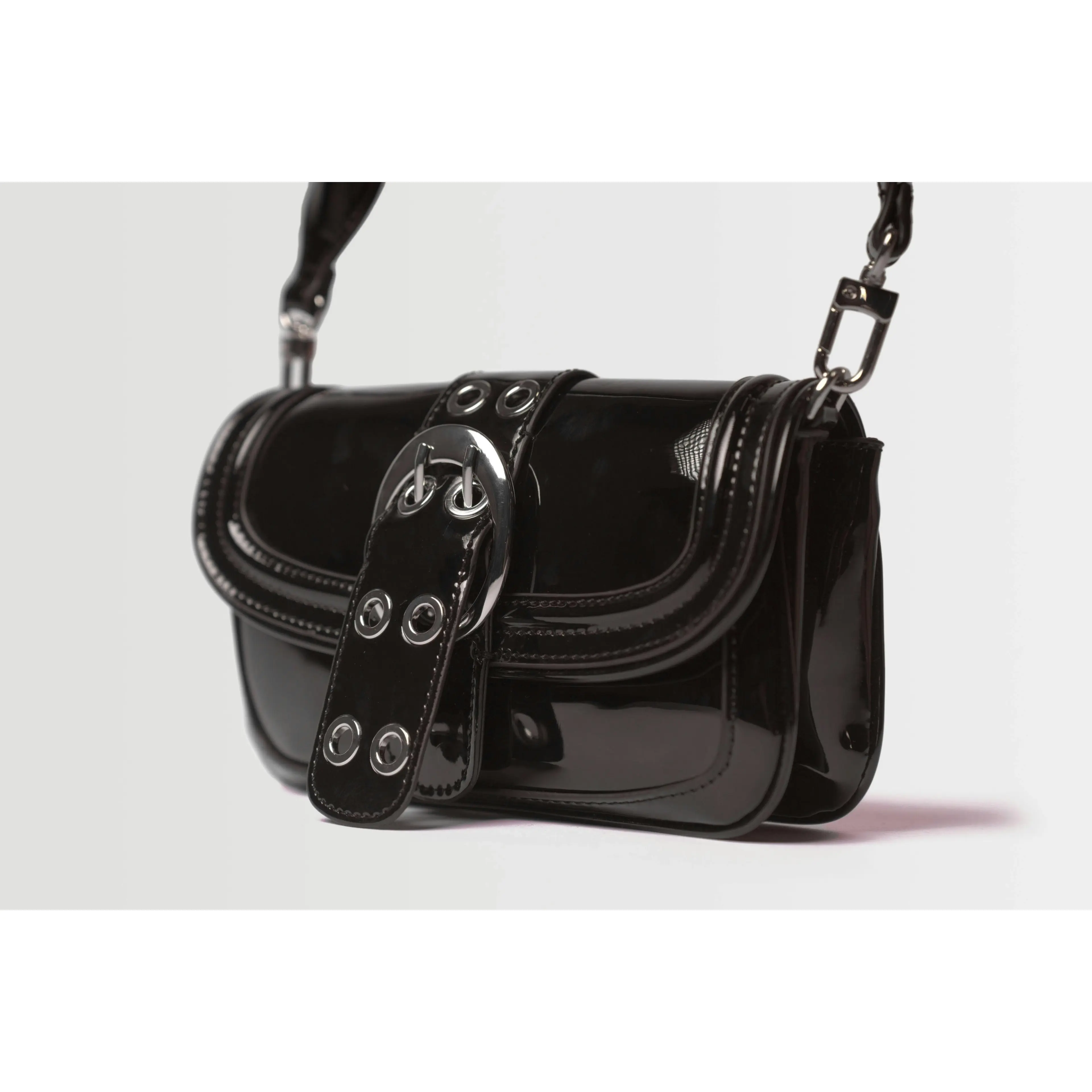 Topshop Women's Black Patent Shoulder Bag